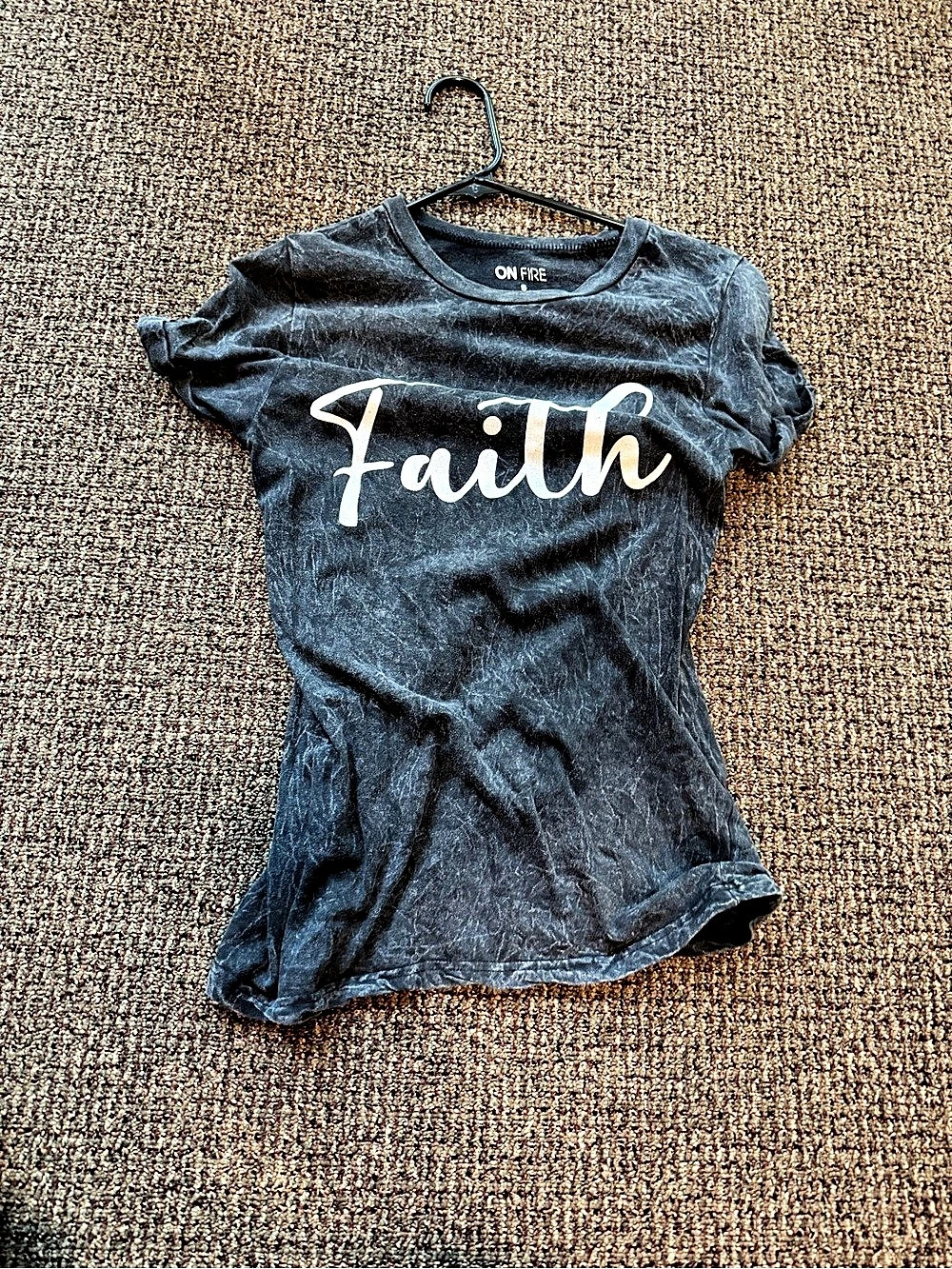 On Fire Faith Graphic Mineral Wash T-Shirt Black Small